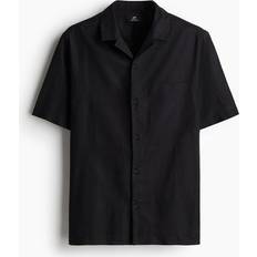 Black - Men Shirts H&M Regular-Fit Short-Sleeved Linen-Blend Shirt - Black