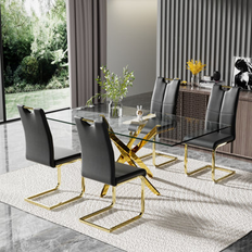 Ivy Bronx Gracieleigh 29.5 H x 31.5 W x 63.0 D in Black Gold Gold Dining Set