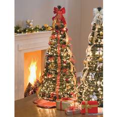 Polyester Christmas Trees BrylaneHome 7 ft. Pre-Lit Pop-Up With Remote Red/Gold Christmas Tree 90"