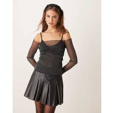 Gina Tricot Glitter Mesh Off Shoulder Top - Black