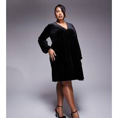 New Look Curve Velvet Long Sleeve Mini Dress - Black