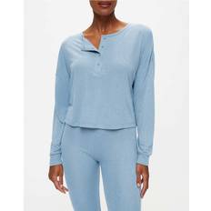 Ribbed - Women Blouses Amelia Oversized Henley Top - Blue