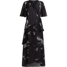 Short Sleeve Dresses AllSaints Alana Printed Wrap Over Midi Dress - Spell Black