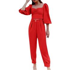 Slim - Women Suits Floleo Women Two Piece Long Sleeve Outfit - Solid Color