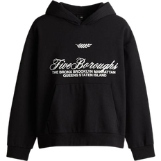 H&M Loose Fit Printed Hoodie - Black/Five Boroughs