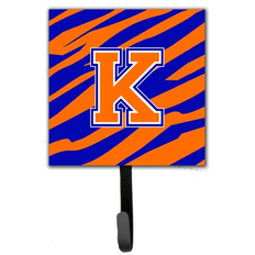 Blue Picture Hooks Caroline's Treasures Letter K Initial Monogram Tiger Stripe Blue Orange Leash Holder Picture Hook