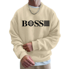 Shein Bekleidung Shein Men's Casual BOSS Logo & Pattern Thermal Lined Pullover Sweatshirt, Suitable for Sports and Commuting