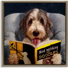 Dog With Bird Watching Book Canvas 25 x 25 Framed Art