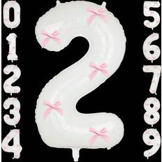 Foil Balloons Shein Pink Bow Decor 40" White Number Foil Balloons
