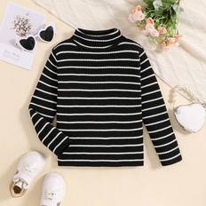 Cheap Knitted Sweaters Children's Clothing Shein Striped High Neck Knit Sweater - Girls'