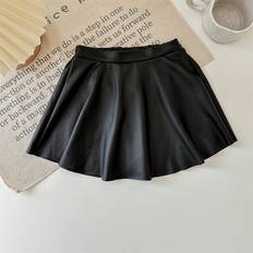 Leather Children's Clothing Shein Babygirl Versatile Cute Waist Skirt - Black