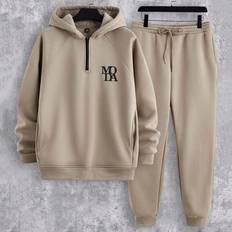 Suits Shein Letter Print Half-Zip Hoodie And Pants Set - Men's