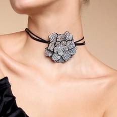 Faux Leather Necklaces Shein Rhinestone Floral Faux Leather Necklace - Woven Rope