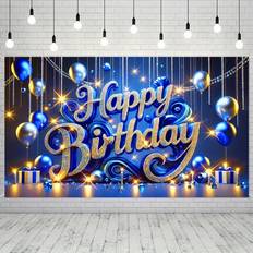 Garlands & Confetti on sale Shein Blue Gold Sparkling Happy Birthday Banner