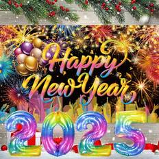 Photo Backgrounds Shein Happy New Year Background Cloth And 2025 Foil Balloon Set Fireworks Balloons Design Backdrop Decoration 2025 New Year Photography Photo Backdrop For N