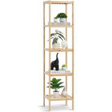 Bamboo Wall Shelves VEVOR Corner Standing Bookshelf 5-Tier Bamboo Ladder Wall Shelf