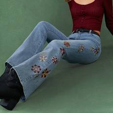 Florals Jeans Shein Floral Embroidered Stretch Flare Jeans