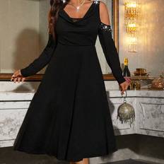 Shein Plus Size Sexy Fashion Open Shoulder Maxi Dress - Black