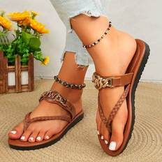 Polyurethane Sandals Shein Woven Flat Bottom Casual Sandals - Women's