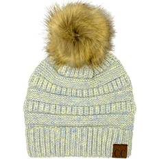 Faux Fur Accessories C.C Chunky Stretchy Cable Knit Beanie Hat - Snuggly Soft Pastel Blue Mix