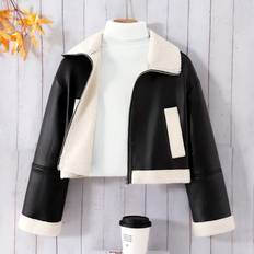 Leather Outerwear Shein Casual PU Leather Lined Jacket - Autumn/Winter