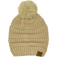 Faux Fur Accessories C.C Chunky Stretchy Cable Knit Beanie Hat - Snuggly Soft Beige