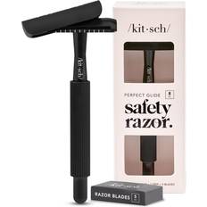 Razors & Razor Blades Kitsch Double Edge Safety Razor for Women & Men, with 5 Safety Razor Blades Refills, Extra-Long Hande & Silicone Cap, One Blade Razor for Shaving, Reusable Travel Essentials Single Blade Razor, Black