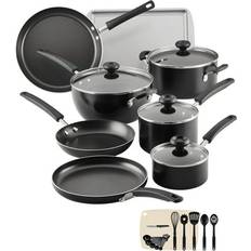Non stick pots and pans Farberware Easy Clean 24 Piece Aluminum Pots and Pans Black Cookware Set with lid 24 Parts