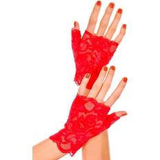 Music Legs Lace Fingerless Gloves - Red