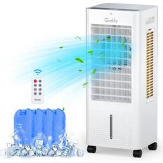 Grelife Evaporative Air Cooler, Portable Cooling Fan with 75 Oscillating, Humidifying, 1.58Gal Water Tank, 4 Ice Packs, Remote Control, 3 Speeds, 12H Timer, Personal Swamp Cooler for Room Home Office