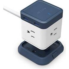 Blue Power Strips & Branch Plugs Bestek Table Mountable Power Strip Cube Charging Station with 3-Outlet and 4 USB Plug Strip with Detachable Base, 5 Feet Extension Cord, Flat Plug,1875W, Blue