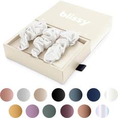 White Hair Ties Blissy Silk Scrunchies 3 Pack 100% Pure Mulberry