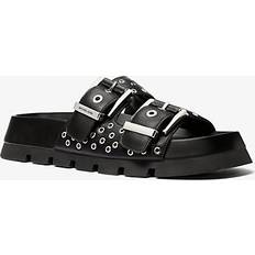 Michael Kors Colby Grommeted Leather Flat Sandal - Black