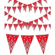 Red Garlands & Confetti Shein Western Cowboy Pattern Triangle Flag Banner 10pcs