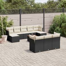 vidaXL Garten Sofagarnitur 11-tlg Schwarz Poly Rattan Lounge-Set