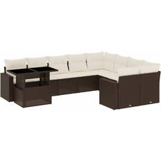 Tuin- en Buitenmeubilair vidaXL 10-tlg Garten-Sofagarnitur mit Kissen Braun Poly Rattan Lounge-Set