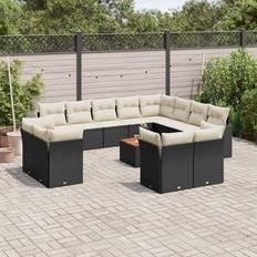 Mobilier de Jardin et d'Extérieur vidaXL Gartenlounge mit Kissen Schwarz Poly Rattan Lounge-Set