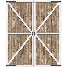 Photo Backgrounds Beistle 6' x 5' Rustic Western Barn Door Photography Background Farm Theme Photo Shoot Backdrop For Birthday, Baby Showers, Wedding Day Décor, Brown/White/Black