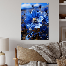 Design Art Blue Flower Cobalt Delight 16 x 32 Wall Decor