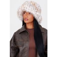 Faux Fur Accessories PrettyLittleThing Leopard Faux Fur Bucket Hat - Brown