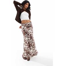 Brown - Women Skirts Threadbare Satin Maxi Skirt - Brown Cow Print