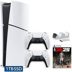 Sony Hyper-Tech (Record S/N) PlayStation 5 Slim Digital Edition 1TB SSD NBA2K25 Bundle with Two DualSense Controllers and Mytrix Dual Controller Charger Region Free PS5 Console