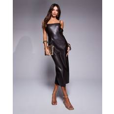 River Island Mörkbrun Midiklänning Läderimitation Smala Band