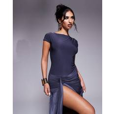 Kaiia Slinky Cap Sleeve Maxi Dress - Charcoal/Grey