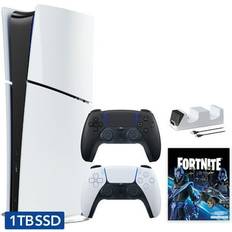 Game Consoles Sony Hyper-Tech (Record S/N) PlayStation 5 Slim Digital 1TB SSD Fortnite Cobalt Star Console with Two Controllers White and Midnight Black DualSense and Dual Controller Charger PS5 Slim Digital Console