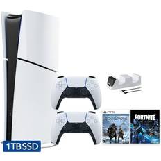 Game Consoles Sony Hyper-Tech (Record S/N) PlayStation 5 Slim Digital 1TB SSD Fortnite Cobalt Star Console Bundle with Two DualSense Controllers God of War and Dual Controller Charger PS5 Slim Digital Console