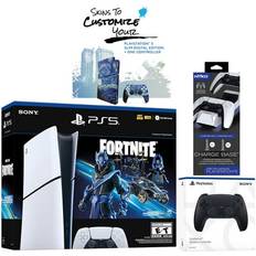 Game Consoles Sony Pro-Distributing, PlayStation 5 Slim Digital PS5 Fortnite Cobalt Star with Extra Midnight Black Controller and MightySkins Voucher Bundle