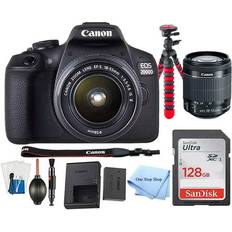 DSLR Cameras Canon OneStopShop, EOS 2000D Rebel T7 DSLR Camera 24.1MP CMOS Sensor with EF-S 18-55mm Zoom Lens SanDisk 128GB Memory Card One Stop Shop Accessory Bundle