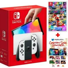 Nintendo Direct Distributor, Switch OLED Model Bundle W/ White Joy-Con Console with Mario Kart 8 Deluxe Game & Mightyskins Voucher JP Edition with US Plug