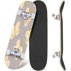 Skateboards PRXCM yantainingningsonggongyingliankejiyouxiangongsi, Skateboard Complete for Beginners Adults Teens 31 x 8 Cute butterflies seamless repeat Boho neutral kids design for clothes Maple Double Kick Concave Skateboards